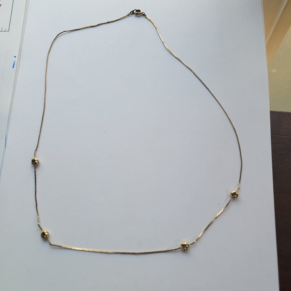 Delicate Gold Tone Station Necklace With Bead Accents And Spring Ring Closure